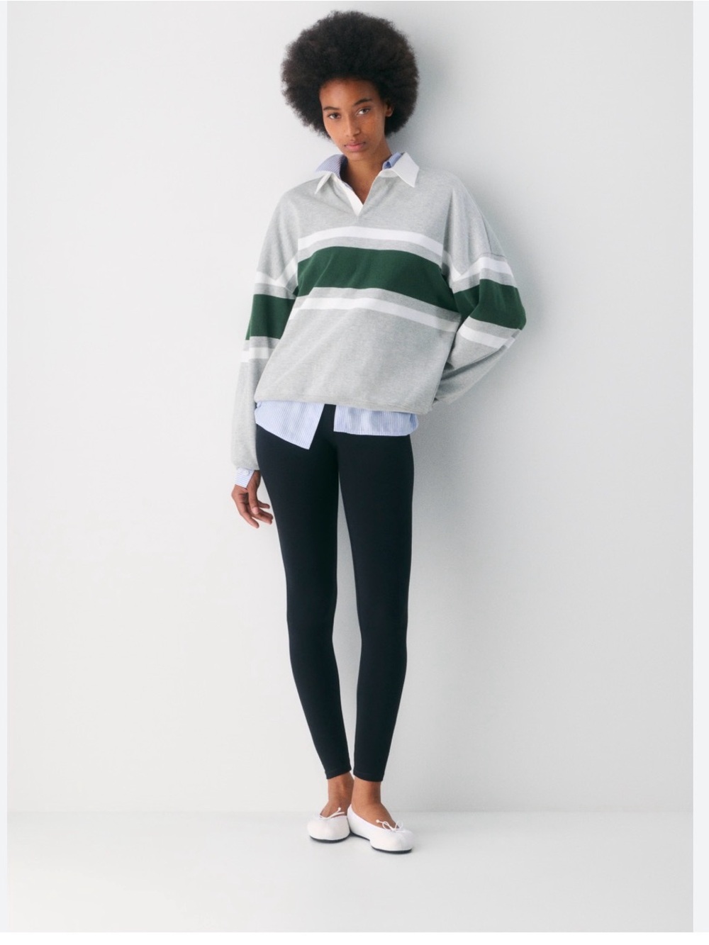 New - Aritzia TNA Mighty Cotton Lomu Rugby Polo Green Grey Size S
